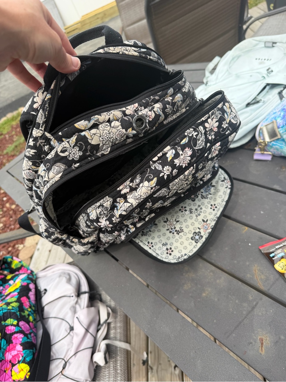 Vera Bradley Black Floral Quilted Daypack with Pale Accents - Picture 4 of 6